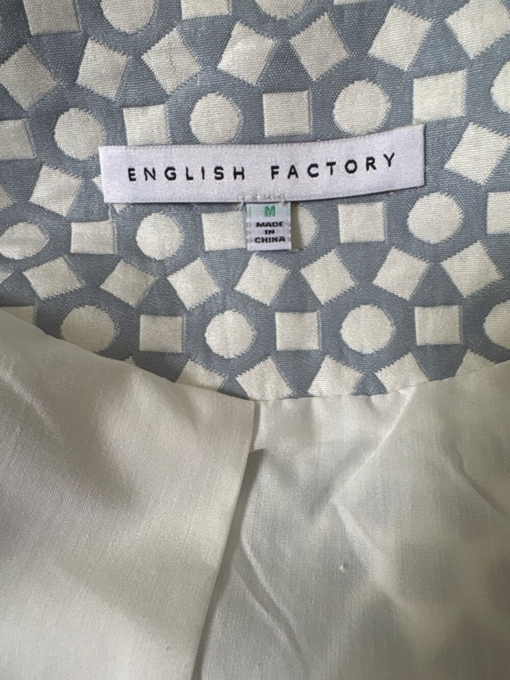 English Factory Women's Scalloped Hem Blue & White Geometric Jacket Size M - Picture 8 of 10
